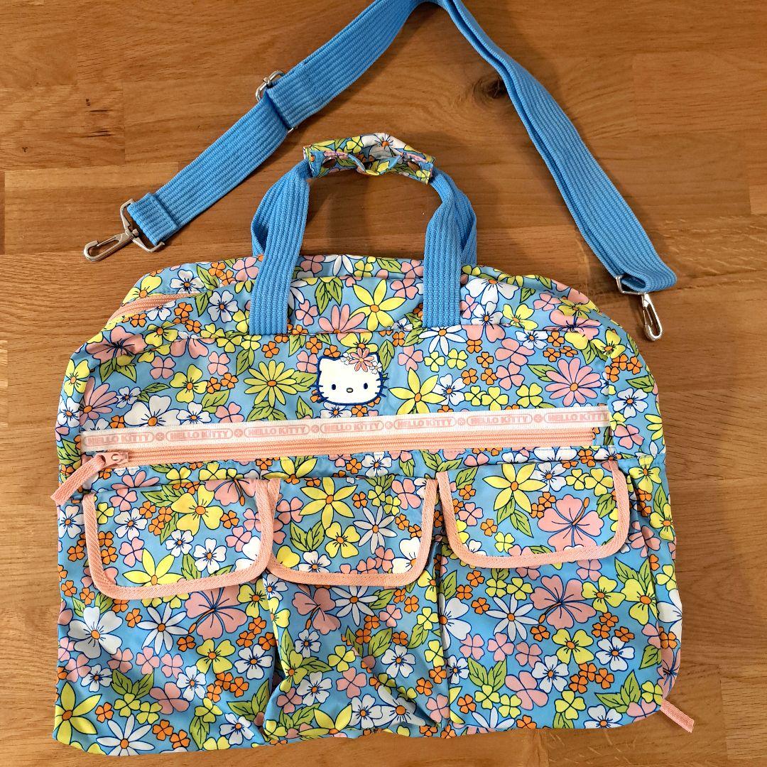 ハローキティ　花柄ボストンバッグ　ポケット　平成レトロ　ヴィンテージ