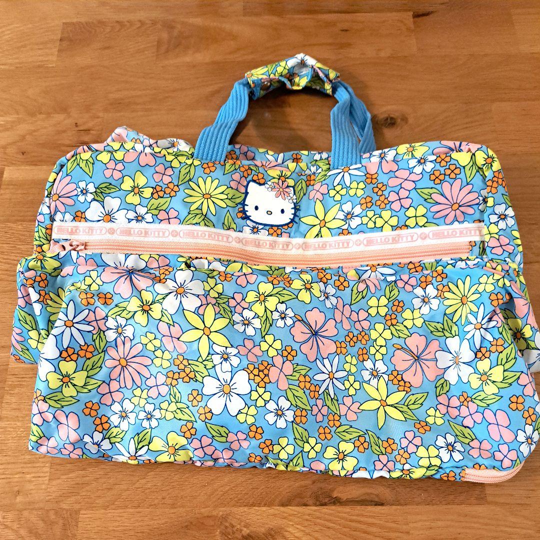 ハローキティ　花柄ボストンバッグ　ポケット　平成レトロ　ヴィンテージ