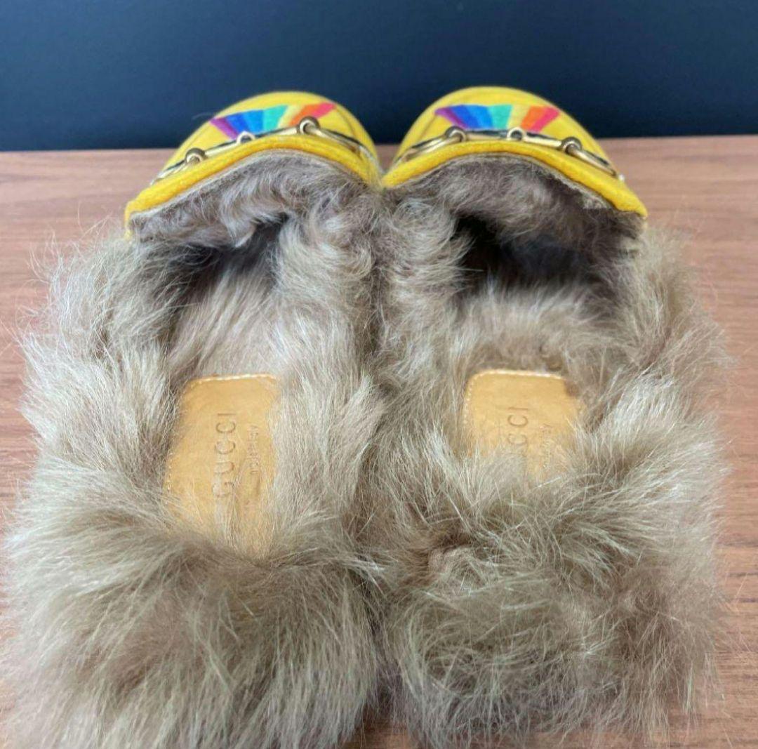 ま*迎様 美品　GUCCI　プリンスタウン　クーリエ　スリッパ　ミュール　ファー