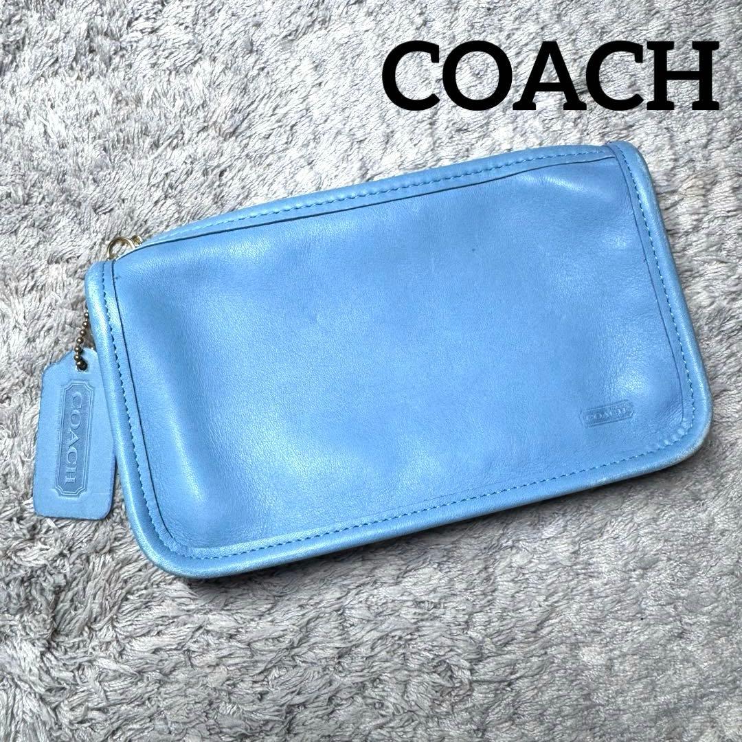 COACH コーチ オールドコーチ ポーチ 小物入れ 本革 レザー ブルー