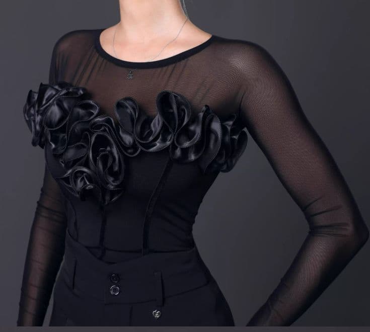 TID　社交ダンストップス　レオダートタイプ ツバキのボタン 黒 オーダーメイド