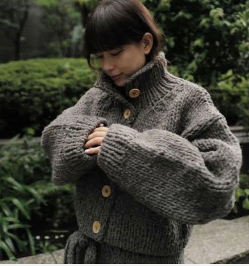 ETRE TOKYO スタンドネックハンドニットカーディガン ネイビー