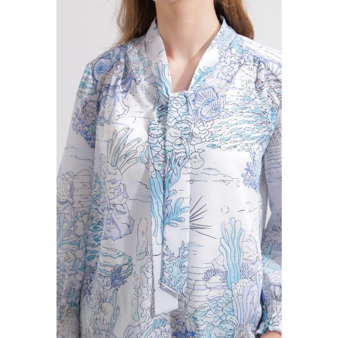 く*る様 PINKY&DIANNE ノーティカルプリントブラウス ブルー