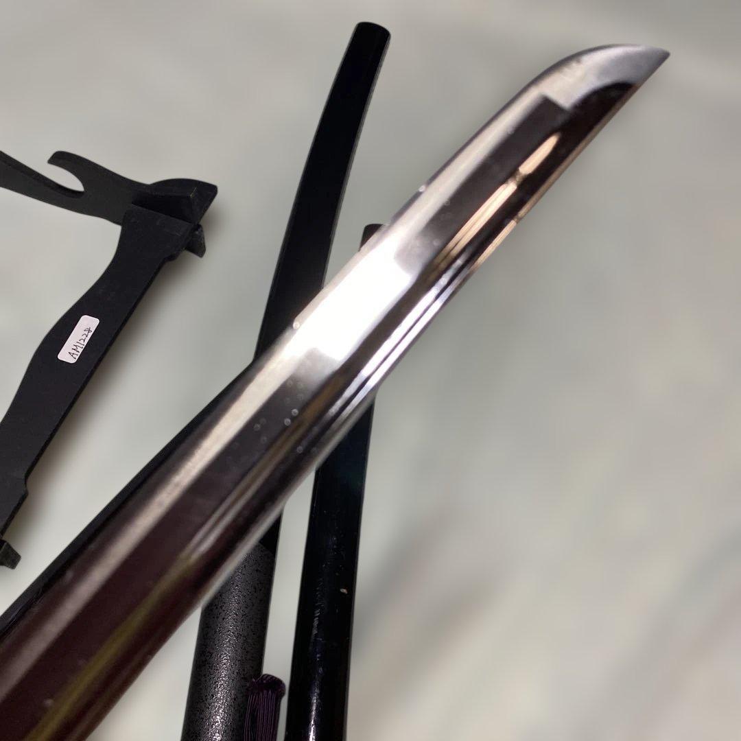 高級模造刀(明智光秀拵え)と脇差居合刀(2本刀掛台付) 紫柄と黒