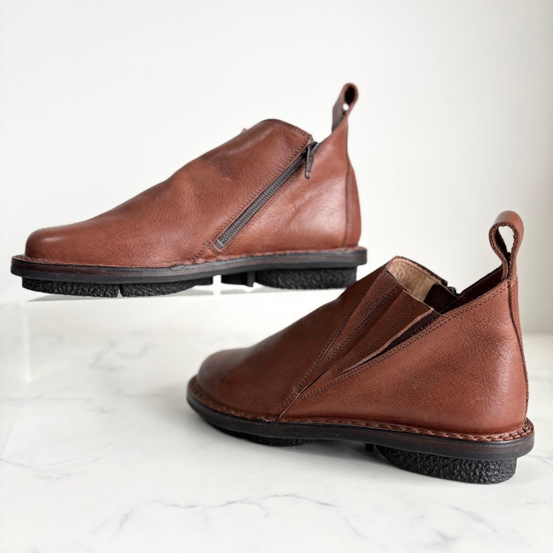 極美品 トリッペン キンキー ショートブーツ サイドゴア レザー ブラウン