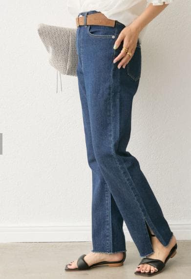 リヴドロワ　モン　ストレッチスリットデニム　【38:Mサイズ】　ネイビー