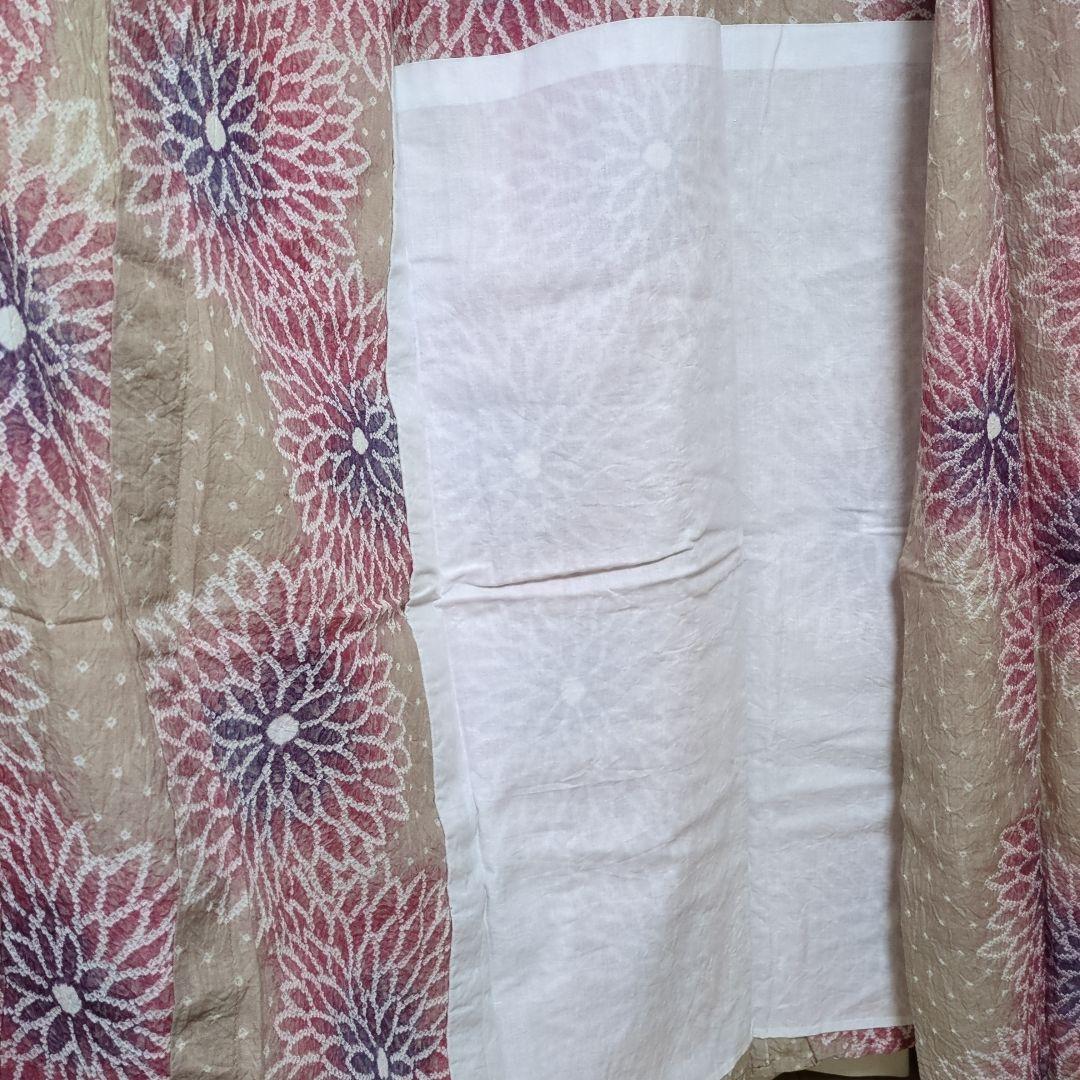 有松絞り 浴衣 ダリア 花柄 ベージュ ピンク 紫