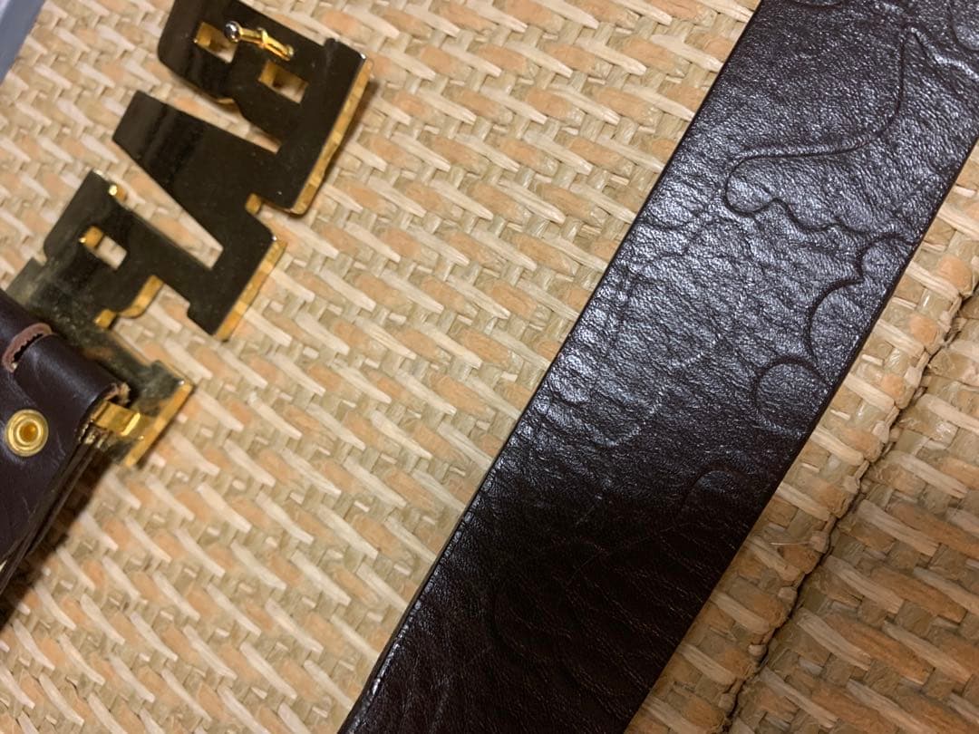 A BATHING APE ベルト　ゴールドバックル ブラウン　レザー　L