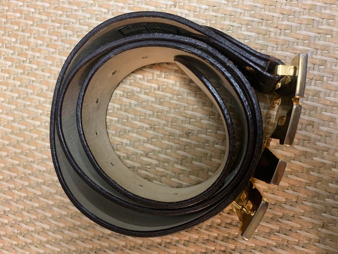 A BATHING APE ベルト　ゴールドバックル ブラウン　レザー　L