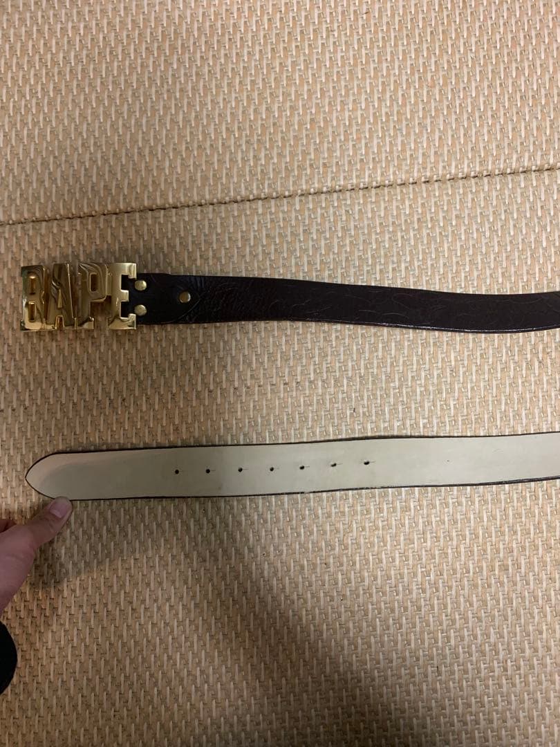 A BATHING APE ベルト　ゴールドバックル ブラウン　レザー　L