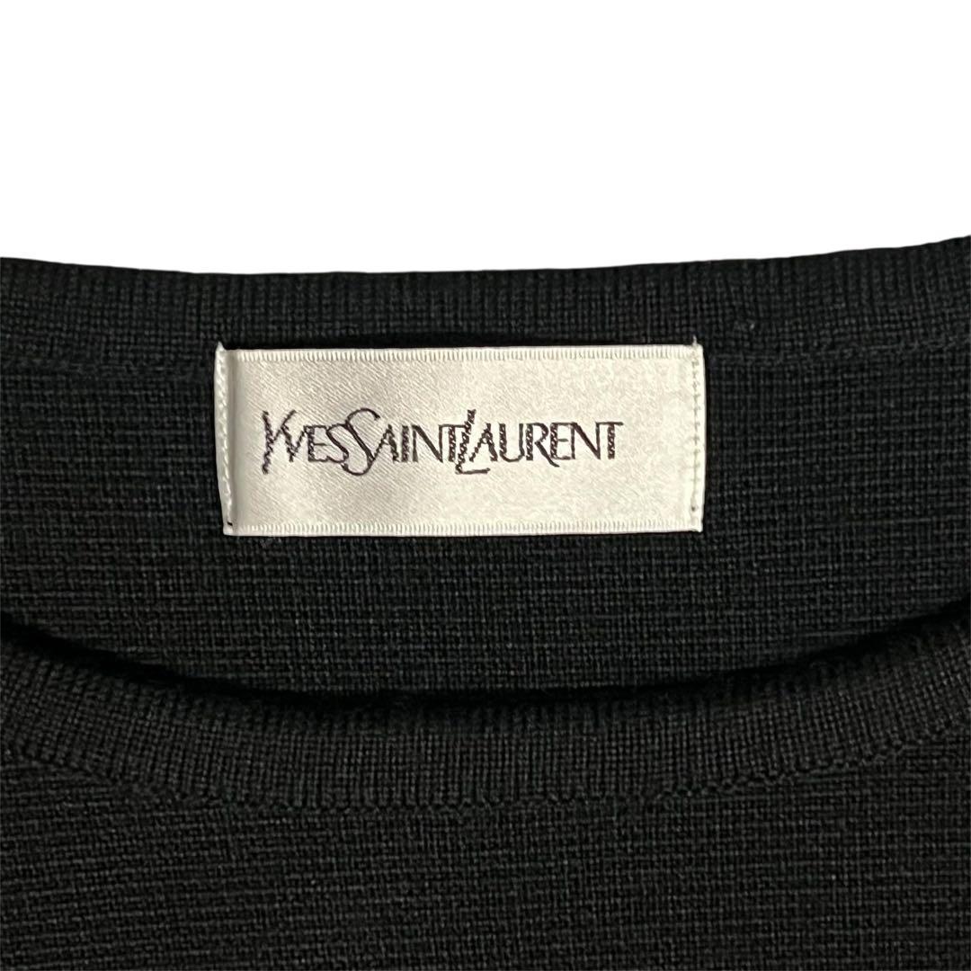 イブサンローラン ブラック ワンピース ウール L 金ボタン 膝丈