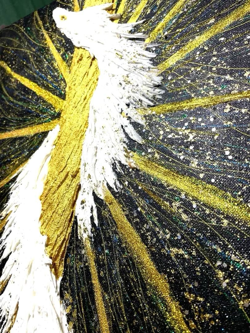 開運絵画　龍柱　白龍様の目　光の柱　天と地のエネルギー　龍神様　白龍　金箔