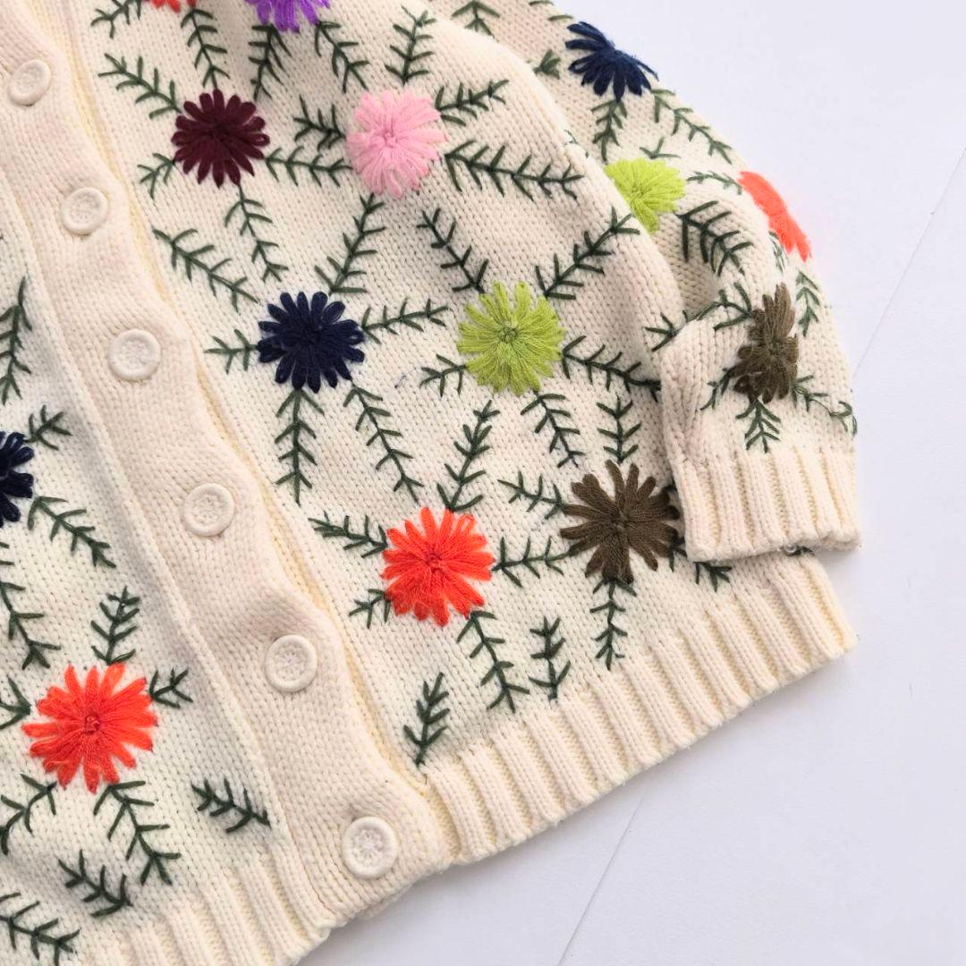 立体お花刺繍 ハンドニット　花柄　セーター　カーディガン　P