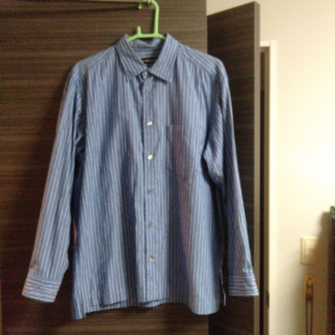 ISSEY MIYAKE MEN イッセイ長袖シャツ皺加工青白ストライプサイズ2
