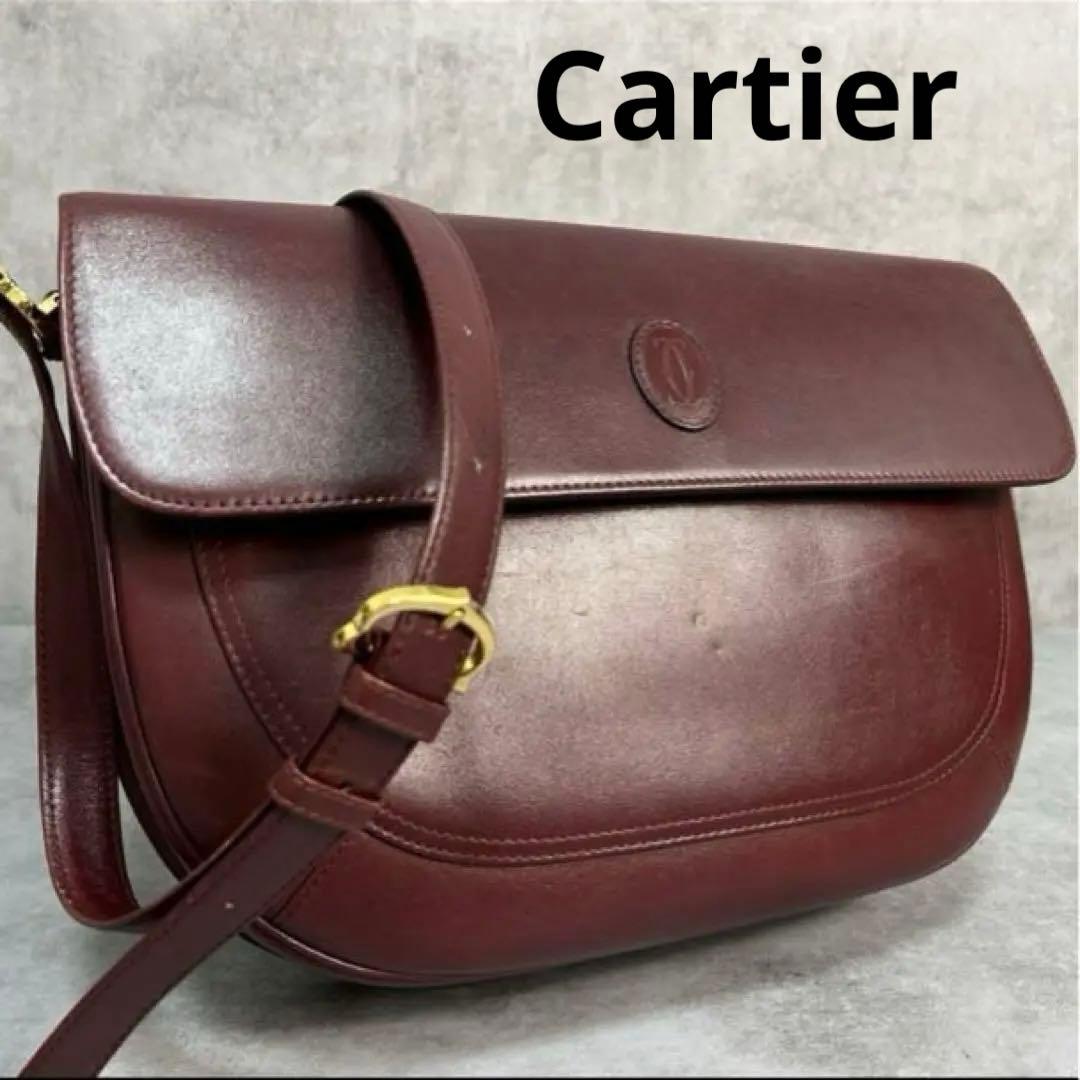 Cartier カルティエ　バーガンディ レザー ショルダーバッグ