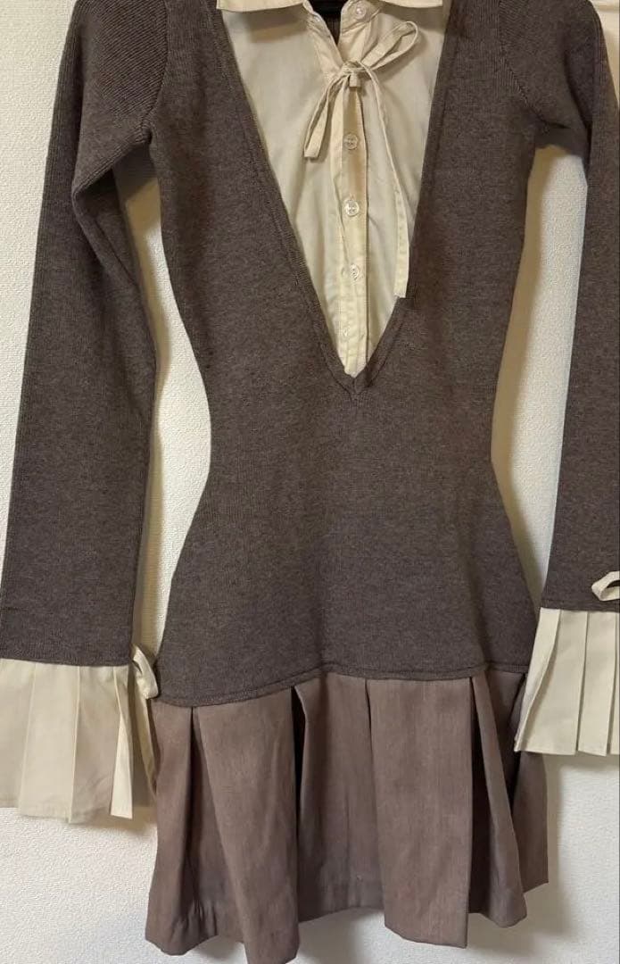 新品未使用　シャツドッキングプリーツミニワンピース　GRY