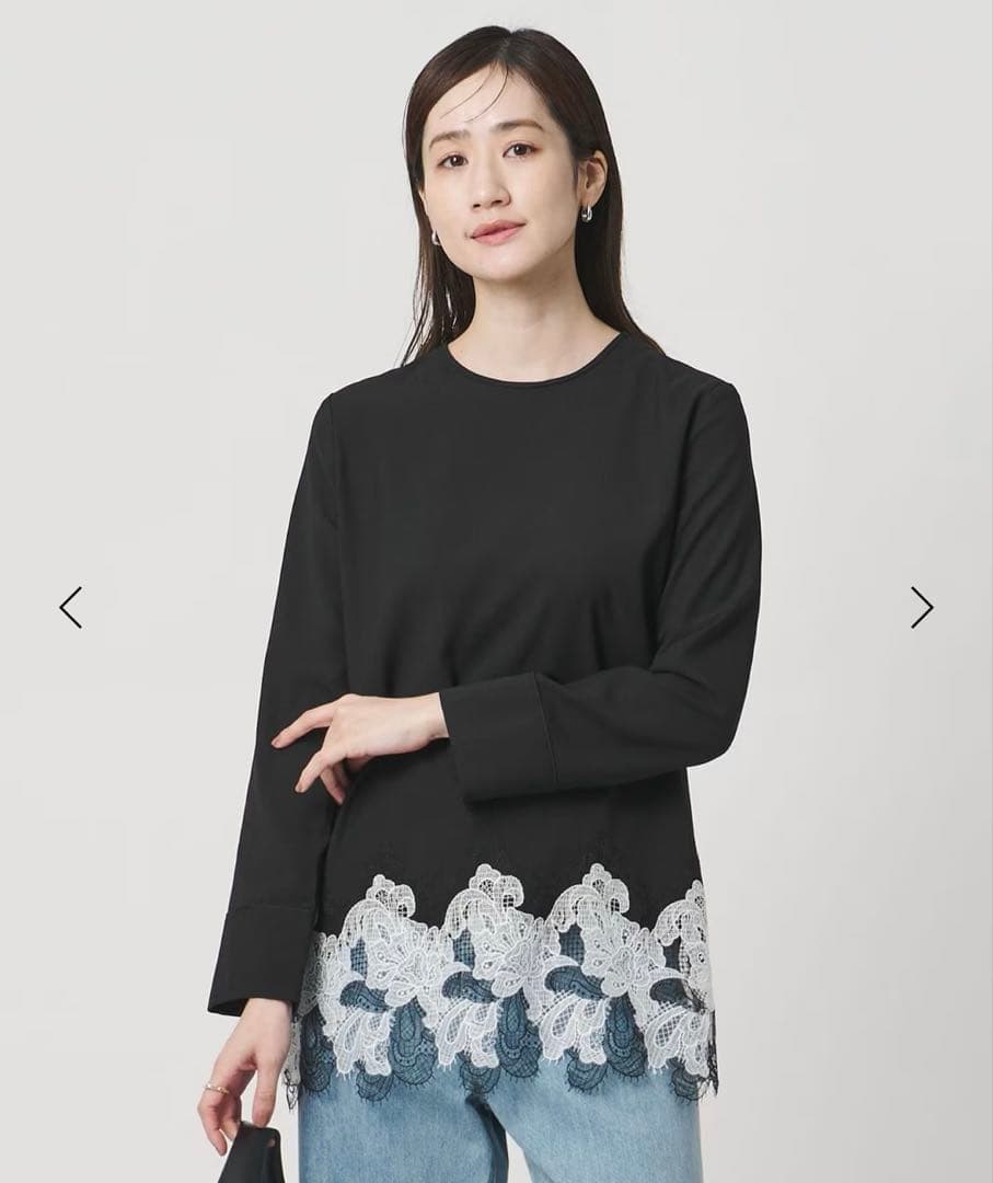 新品 UNITED ARROWS バックサテンレースコンビ ブラウス ブラック