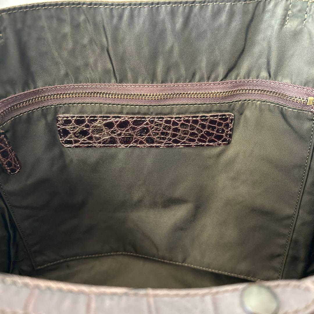 フェリージ トートバッグ クロコ型押し 肩掛け ダークブラウン