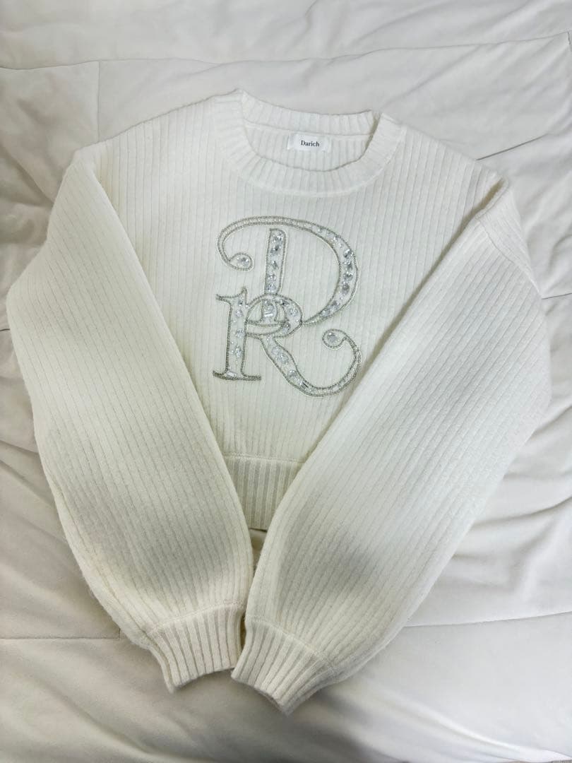 ダーリッチ ビジューボリュームリブニット ホワイト