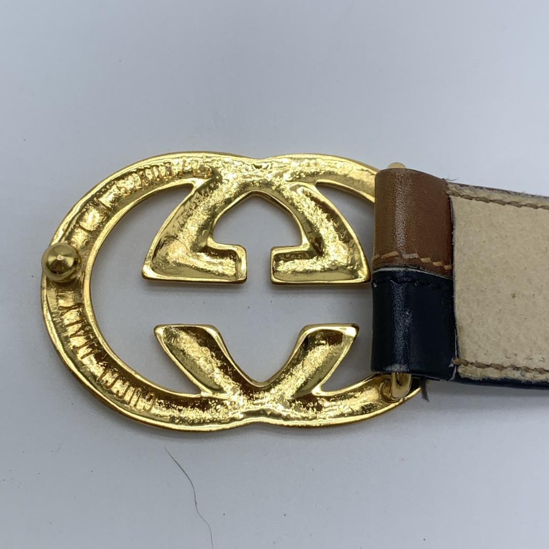 グッチ ベルト 本革 レザー バックル ゴールド金具 インターロッキングG