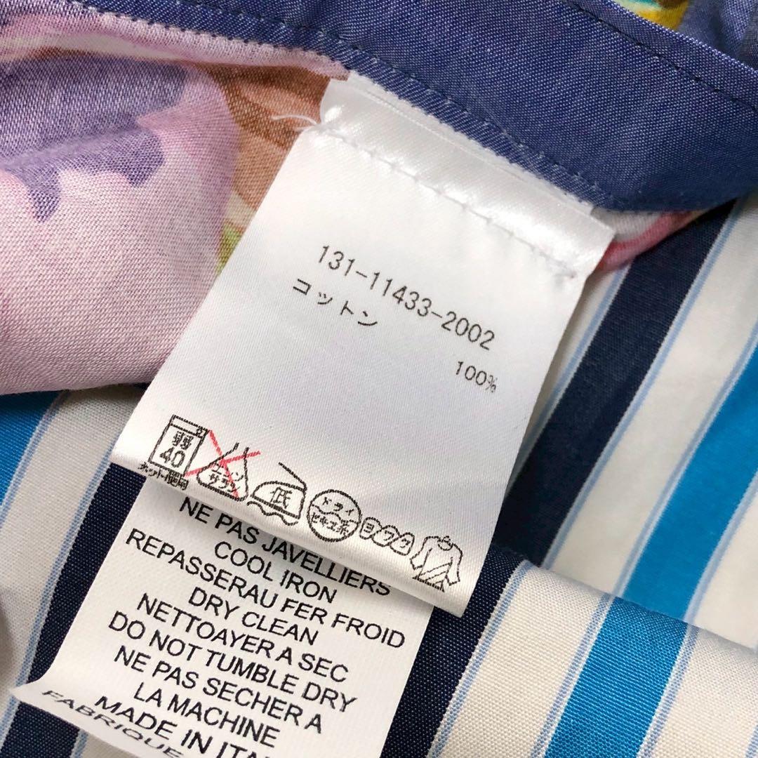 美品◎XL/42サイズ◎ETRO エトロ 花柄シャツ ストライプ 青系 メンズ