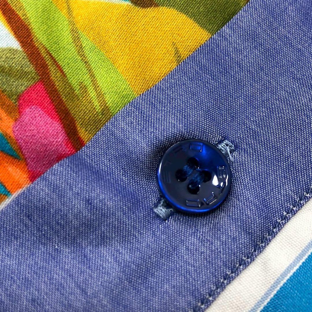 美品◎XL/42サイズ◎ETRO エトロ 花柄シャツ ストライプ 青系 メンズ