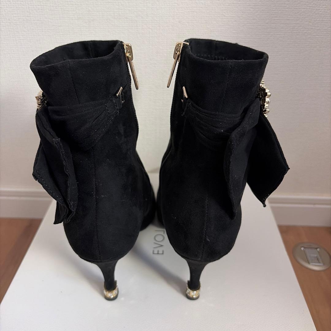 ブーツ 2WAY ビジュー×リボン ショートブーツ レディース