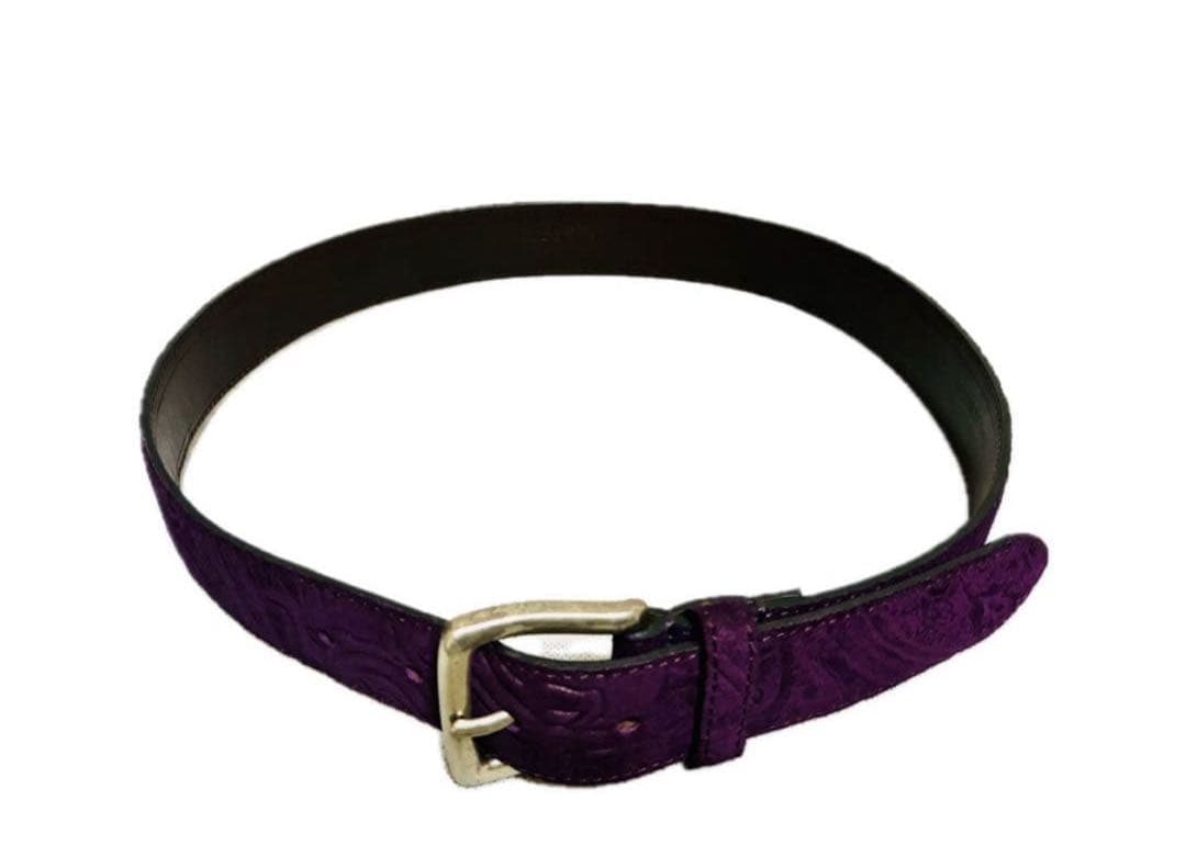 【美品】ETRO エトロ　レザーベルト　ペイズリー　　パープル　スエード