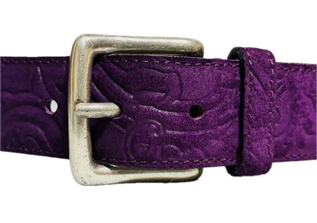 【美品】ETRO エトロ　レザーベルト　ペイズリー　　パープル　スエード