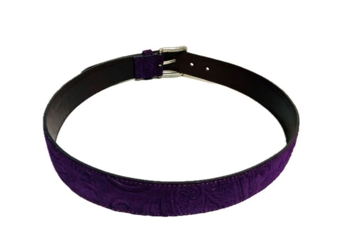 【美品】ETRO エトロ　レザーベルト　ペイズリー　　パープル　スエード