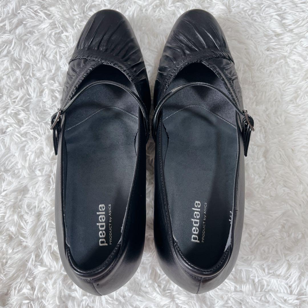 未使用✨アシックスペダラ　コンフォートシューズ　ストラップ　オールレザー　黒