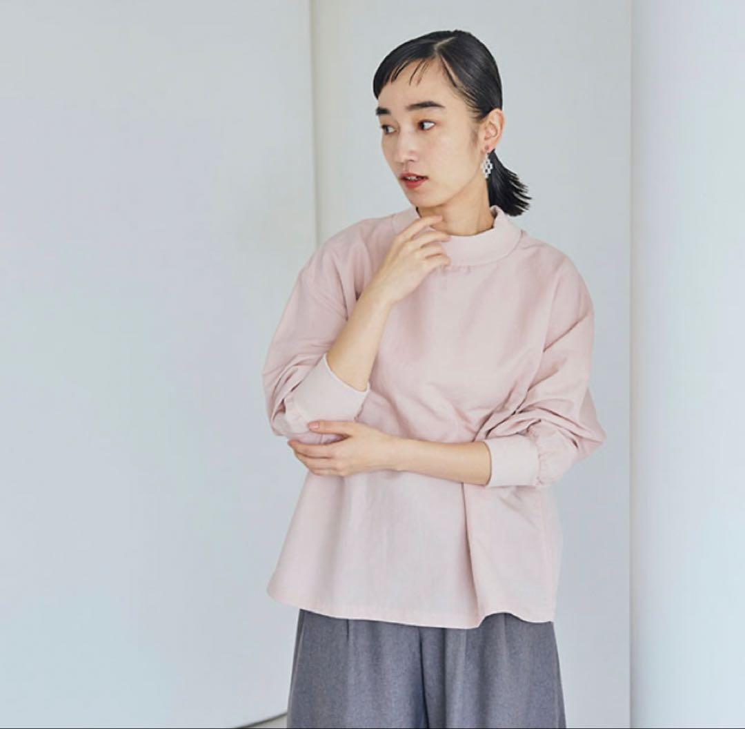 【美品】中川政七商店　綿麻ハイネックブラウス　灰桜