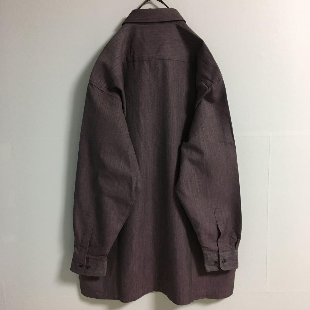 ネクタイシャツ 古着 日本製 ウール混くすみポリシャツ 幾何学模様シルクネクタイ