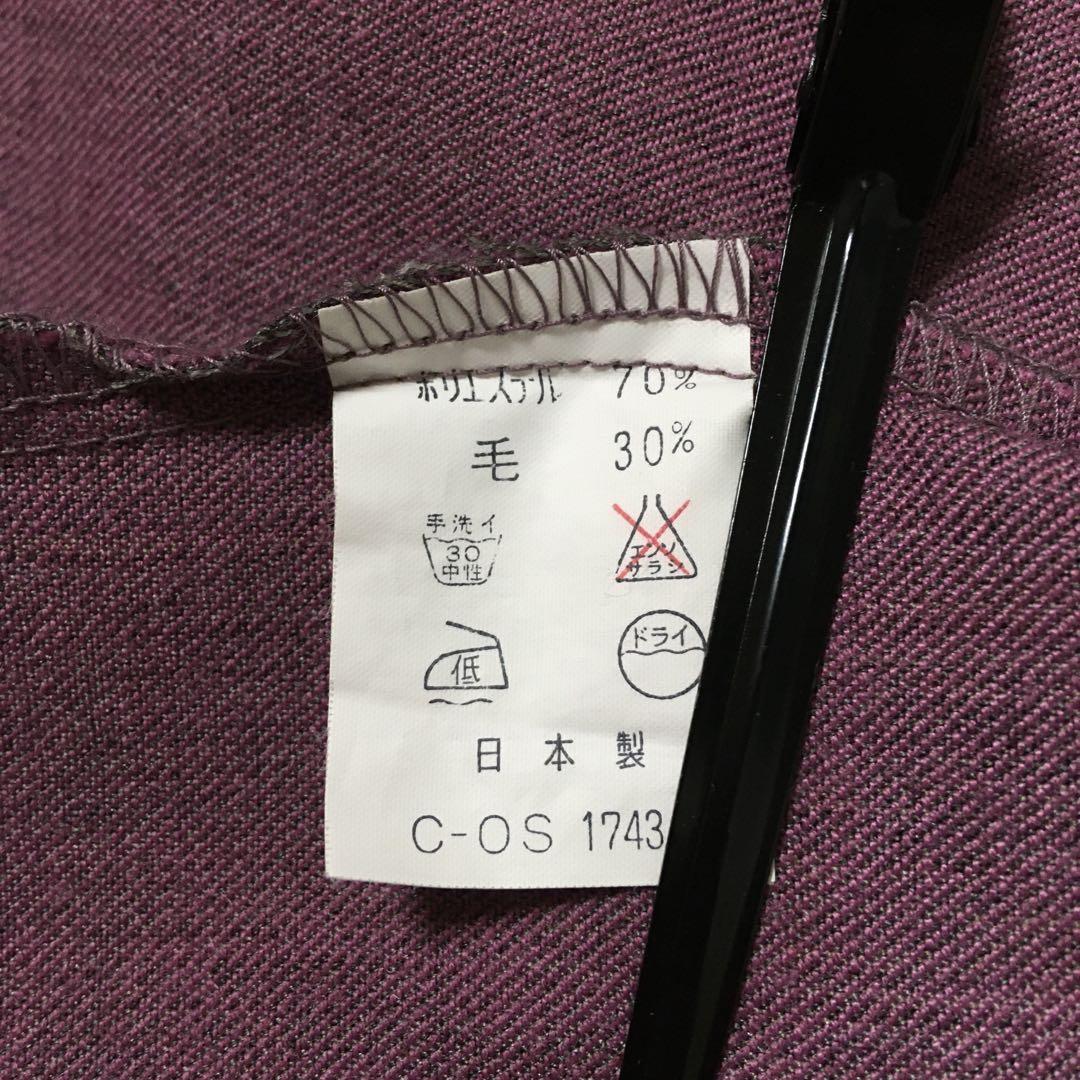 ネクタイシャツ 古着 日本製 ウール混くすみポリシャツ 幾何学模様シルクネクタイ