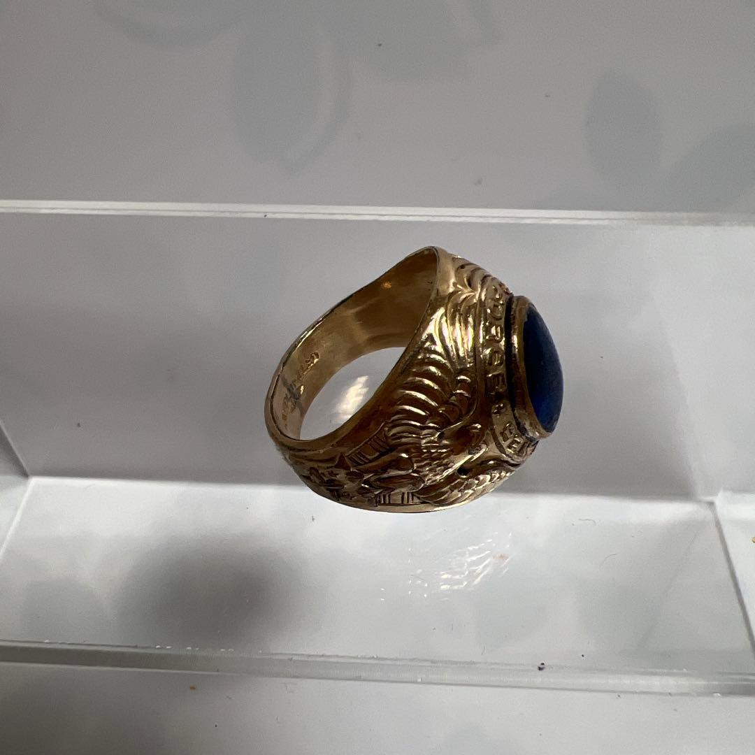 青色石の彫刻デザインリング