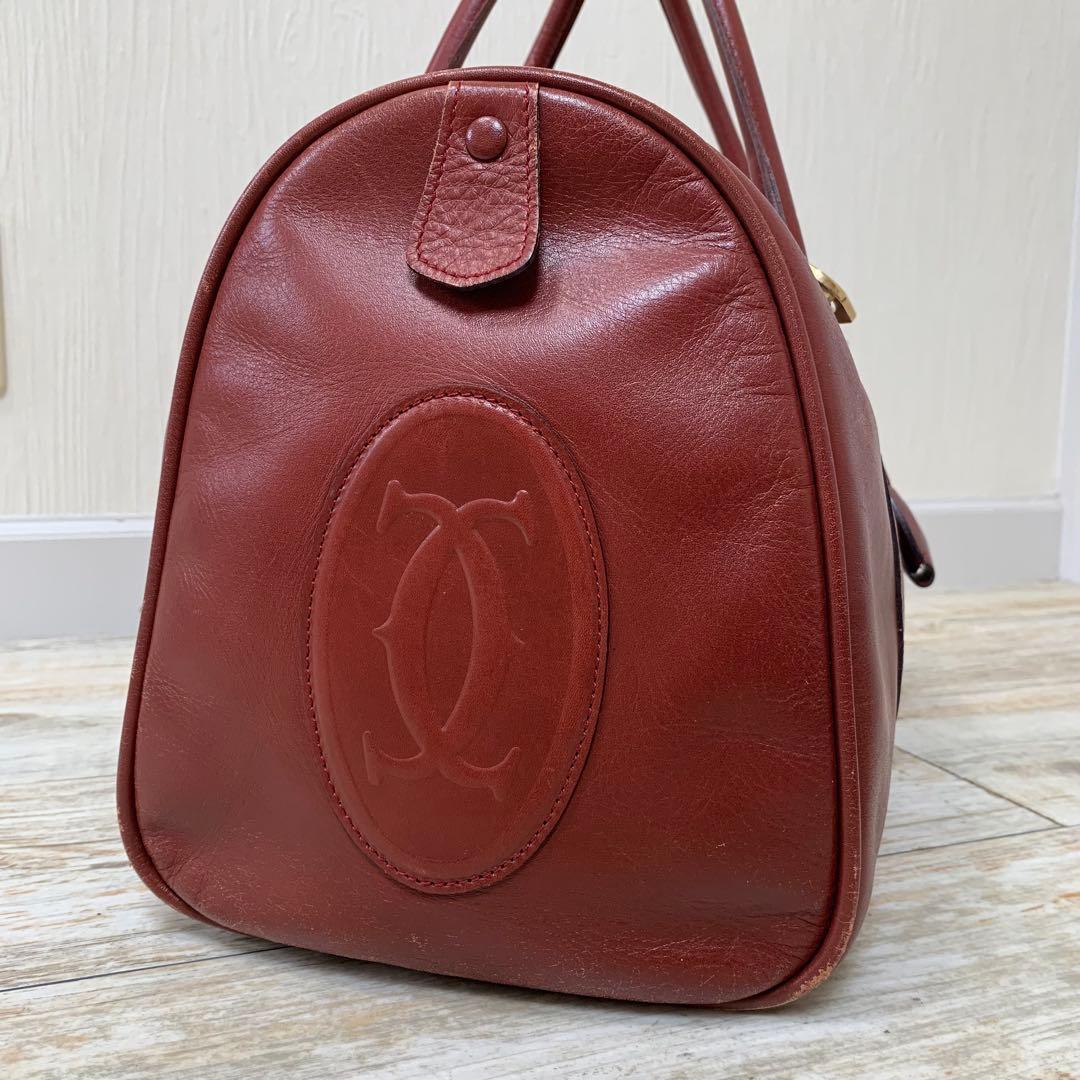 Cartier カルティエ マストライン ボストンバッグ 南京錠 ロゴ ボルドー