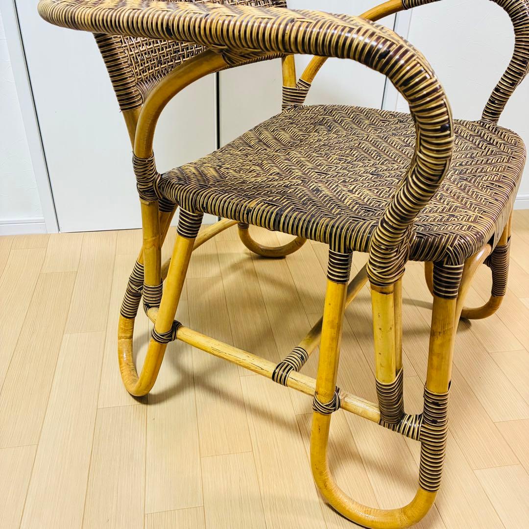 【希少　美品】おみねらたん　高級レトロラタン　アームチェア　かいてき