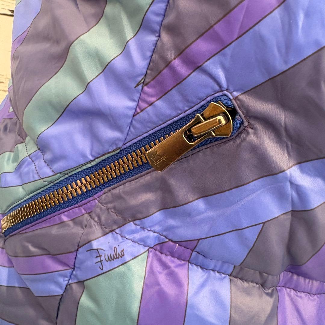 エミリオプッチ　ダウンベスト　ブルー　ハイネック　総柄　IT44 ナイロン