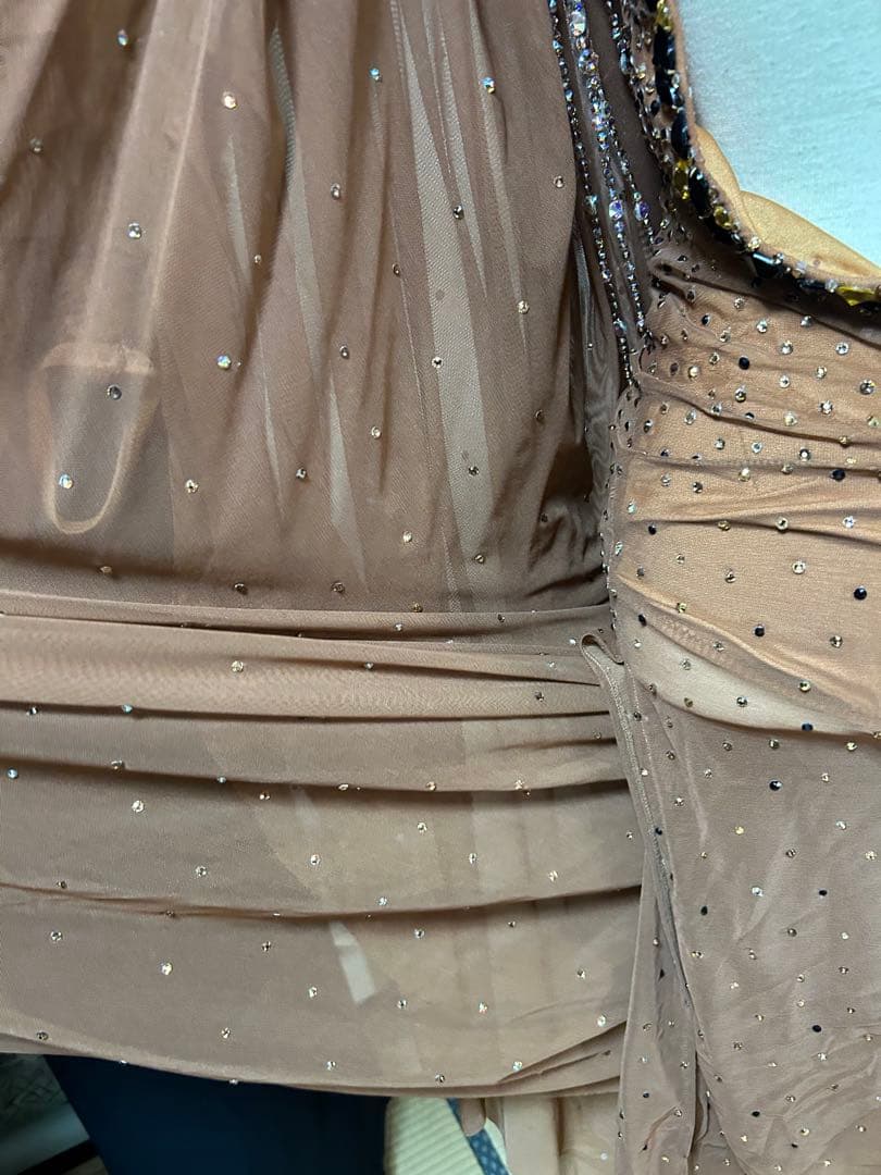 豪華オーダーメイド 社交ダンスドレス ブラウン ビーズ装飾 Mサイズ