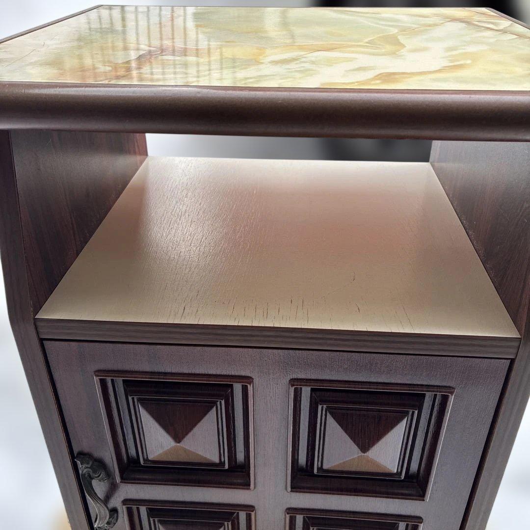 【レトロ】ヒカリ工芸 電話台 テレフォンスタンド 大理石調天板 ヴィンテージ