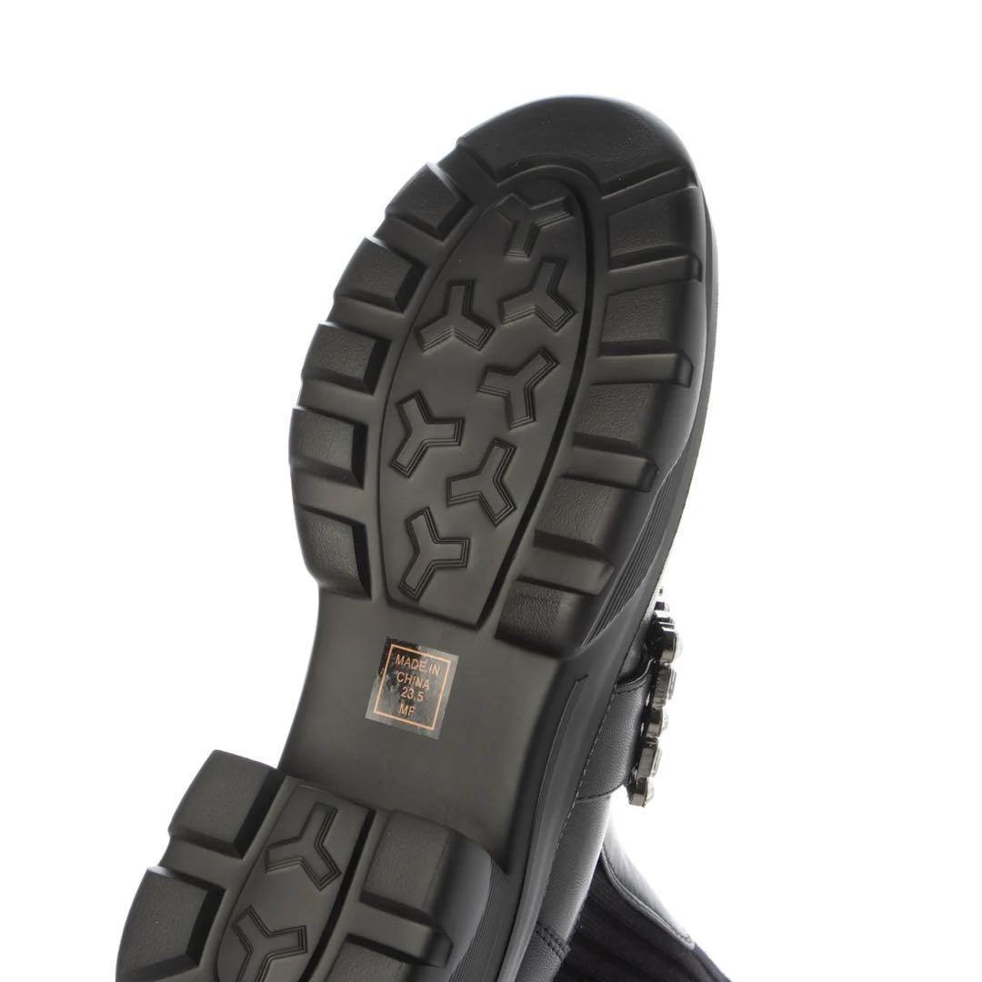 早い者勝ち！クリスタルビジュー付き　リブニットショートブーツ