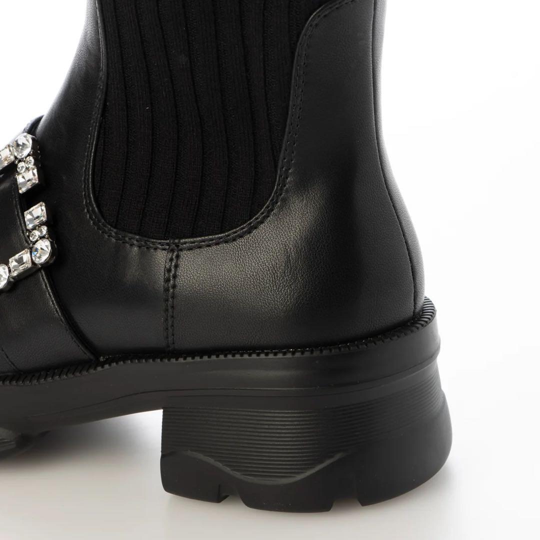 早い者勝ち！クリスタルビジュー付き　リブニットショートブーツ