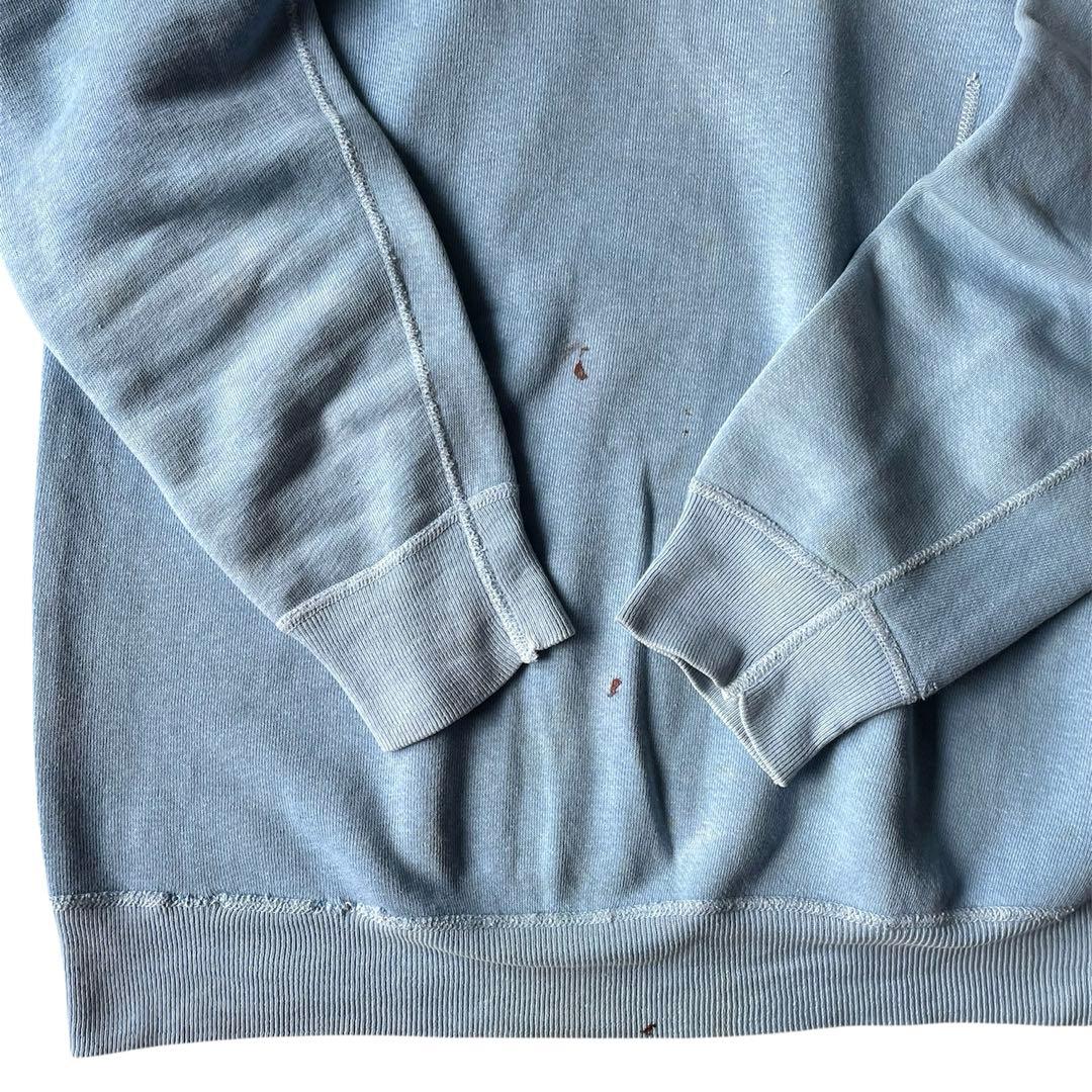 60s ヴィンテージ スウェット 無地 水色 ラグラン 4本針 XLフェード