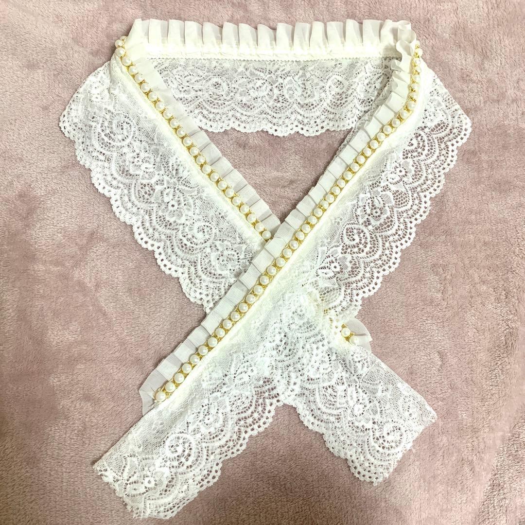 ホワイトレース浴衣・帯ベルト、パールベルト、半衿、レースグローブセット