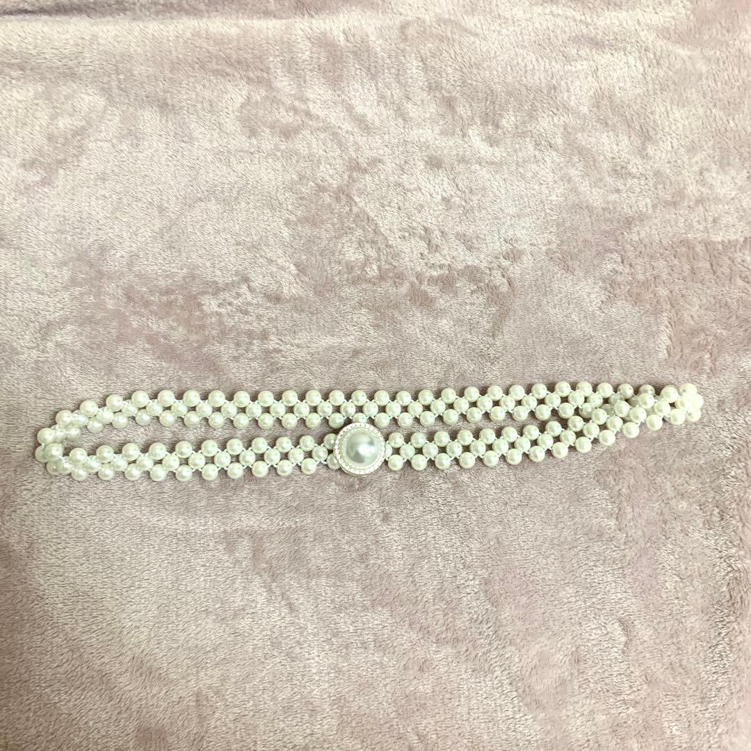 ホワイトレース浴衣・帯ベルト、パールベルト、半衿、レースグローブセット