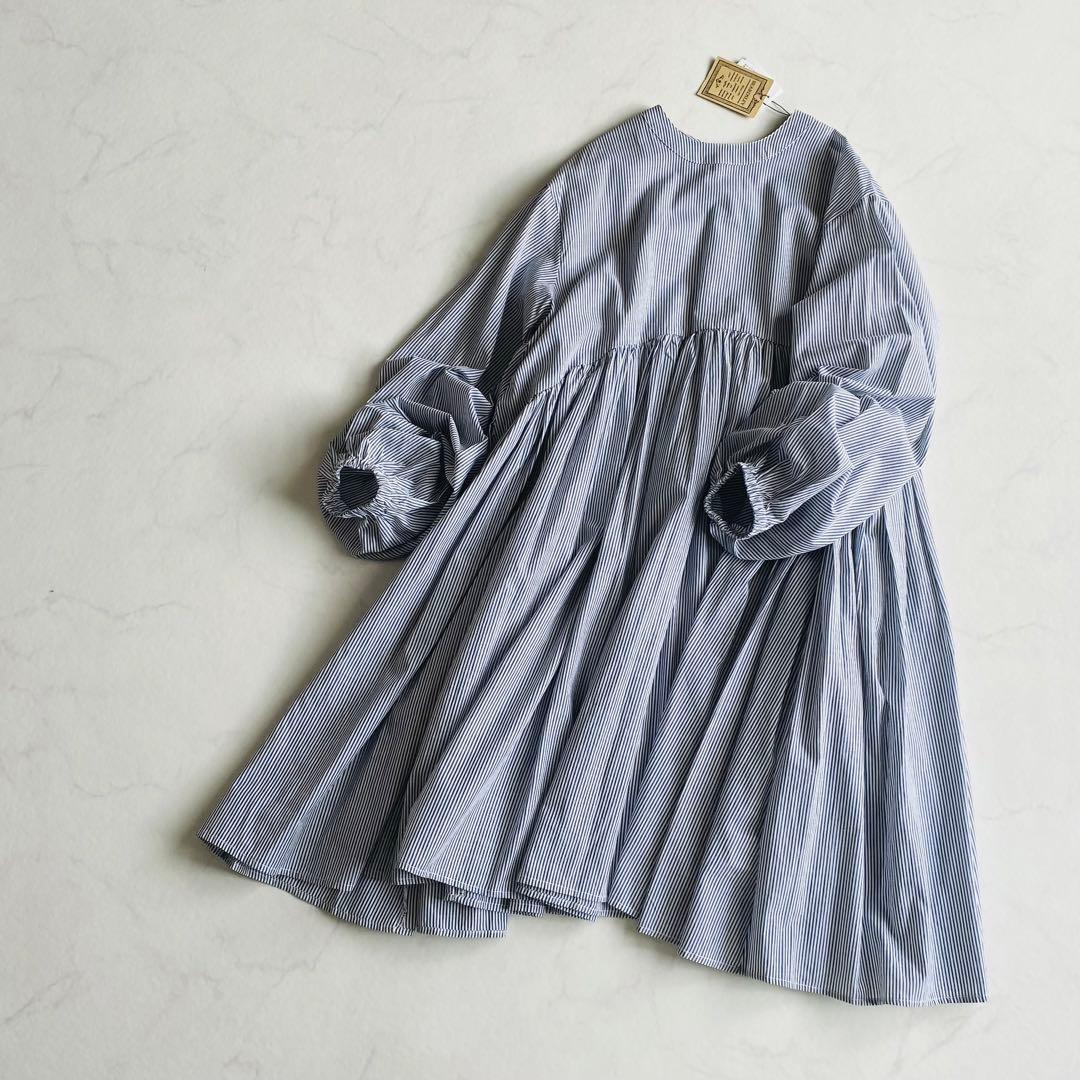 BEARDSLEY 先染め ギャザー チュニック ワンピース ストライプ