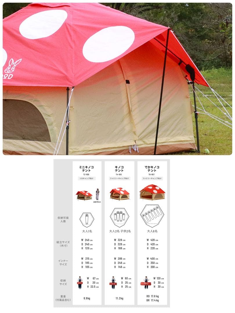 【美品】DOD キノコテント T4-610-RD レッド　大人気テント