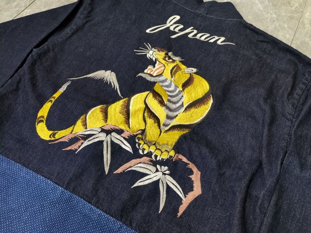 桃太郎ジーンズ 刺子生地切替 虎 スーベニアスカデニム作務衣