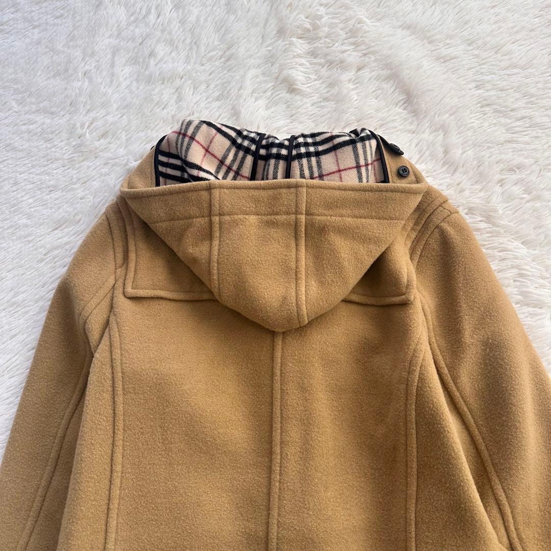 人気 定番 バーバリーロンドン ダッフルコート ノバチェック キャメル フード付