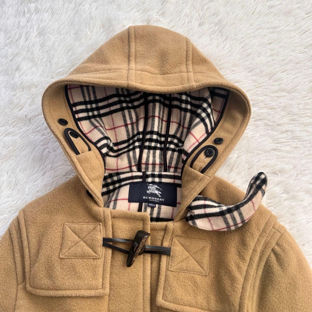 人気 定番 バーバリーロンドン ダッフルコート ノバチェック キャメル フード付